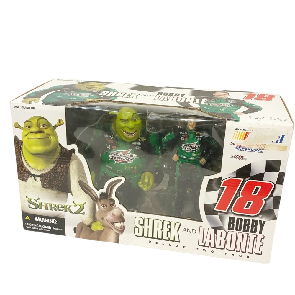 2004‎ McFarlane Toys NASCAR Shrek and Bobby Labonte 2-pack 6" Action Figures NEW